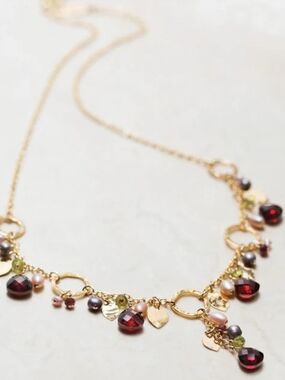 Holly Yashi Fairy Garden Necklace Authenic Garnet, Peridot, Quartz, And Pearl